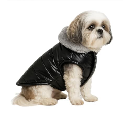 Image of The Pets Company Dog Winter Coat Jacket, Clothes, Windproof, Waterproof, Light Weight, Washable, Ultra Warm Thick Fleece Lined Dog Vest for Cold Weather Protection, (Black, Small - 14 Inch)