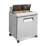 29"W Commercial Sandwich Prep Table Refrigerator - Stainless Steel Door with 8 Pans, 8 Cu.Ft Capacity, Auto Defrost, Digital Temperature Control for Restaurants, Delis, Catering & Convenience Stores