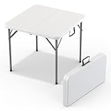 34' Square Foldable Table with Built in Handle & Steel Legs | Heavy Duty Portable | Perfect for Party, Dining, Wedding, Events, Picnic Indoor, Outdoor, Camping, Utility, Temporary