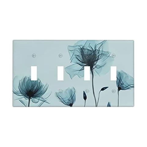 Tulip Flower Light Switch Cover Wall Plate Decorative 4 Gang Quad Toggle Wallplate Standard Size Wallplate for Living Room Bathroom Home Art Panel Room Decor Cover