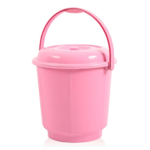 Image of Kuber Industries 3 Pcs 18 Liter Plastic Bucket for Bathroom | Plastic Bucket for Daily Use | Water Storage Bucket | Balti for Bathroom | Pink-Cream & Mink Grey