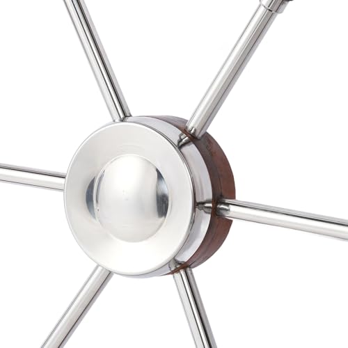 Marine Steering Wheel, 22in Stainless Steel Teakwood 6 Spoke Boat Steering Wheel with Center Cap for Yacht Pontoon Fishing Boat - Thumbnail 3
