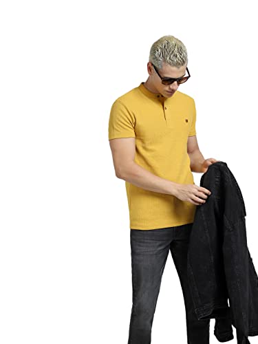 Image of Jack & Jones Men's Cotton Blend Henley Style Solid Slim Fit T-Shirt