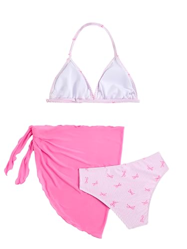 Image of SOLY HUX Girl's Summer Swimsuit Set Floral Halter Triangle Bikini Set with Wrap Skirts Beachwear
