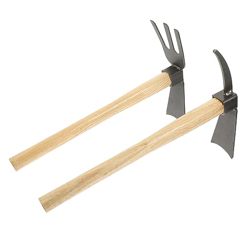 POPETPOP 2pcs Sturdy Gardening Hoes Multi Functional Flower Planting Weeding Tools Handle Manganese for Vegetable Farming Present for Gardeners
