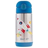 Stephen Joseph Double Wall Stainless Steel Bottles, Insulated Water Bottle for Kids Toddlers, Vacuum Insulated Bottle with Straw, BPA-Free Water Bottle – 11.8 Ounces, ROCKET (SJ1212)