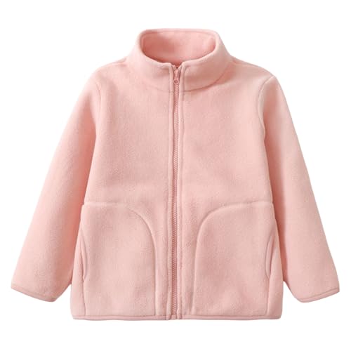 Fleece Zip Up Jacket for Youth Girls Solid Color Long Sleeve Stand Collar Brushed Coat Little Girls Warm Soft Outwear