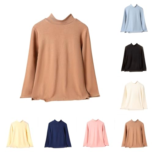 Boys Girls Turtleneck Thermal Underwear Shirts Long Sleeve Plain Pullover Shirts Fall Winter Warm Solid Clothes