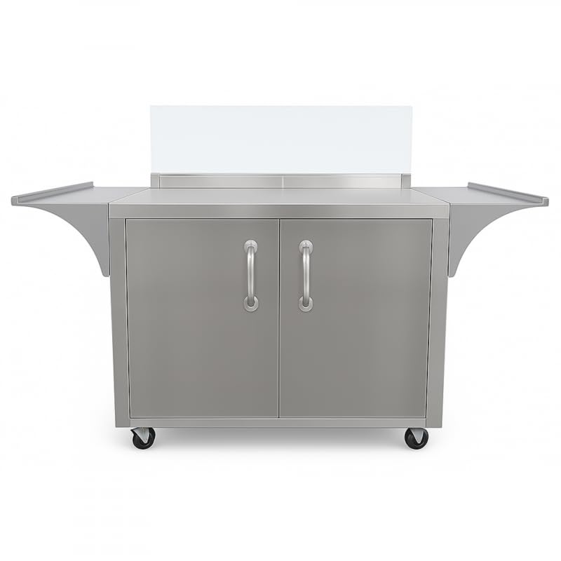 Générique Chariot à Crêpes Ambulant INOX - Multi-Usage - Vitrine Verre - Rangement - 4 Roues - Professionnel