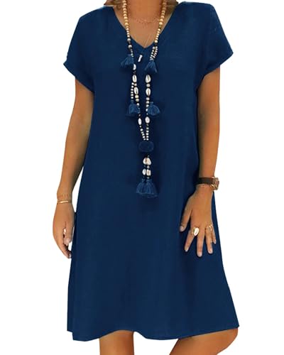 Image of Women Casual Mini Dress, Flowy 65% Cotton 35% Polyester Short Dress for Everyday Wear No Accessories Included