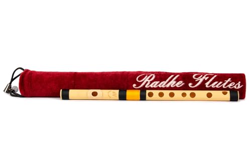 Image of Radhe Flutes | A Natural Right Handed Middle Bansuri | Black & Orange| Tuned With Tanpura A=440Hz | PVC Flute + Velvet Cover + Hindi & English Flute Lessons