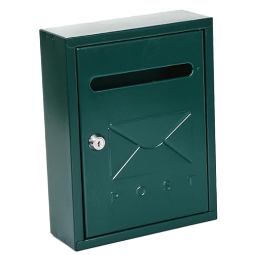 GUOOL 屋外用壁掛けメールボックス 鍵2個付き 20x7.5x26cm 多機能 封筒、家庭用、オフィスビジネス、装飾用 頑丈, 深緑