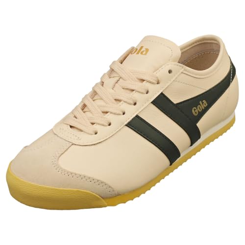 Gola Women's Race Leather Sneaker, Ecru/Dark Khaki, 7