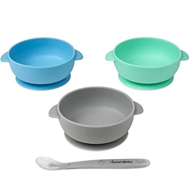 AMAZON - Upward Baby Bowls with Suction – 4 Piece Silicone Set with Spoon for Babies Kids Toddlers – BPA Free Baby Led Weaning Food Plates – First Stage Self Feeding Utensils