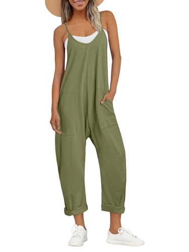 AUTOMET Spring Summer Fashion Outfits Beach Vacation Womens Jumpsuits Casual Rompers Comfy Trendy Overalls Jumpers Clothes 2025 ArmyGreen M