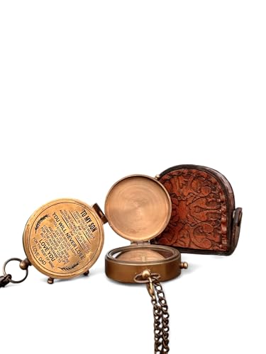 Brújula grabada con estuche de cuero vintage