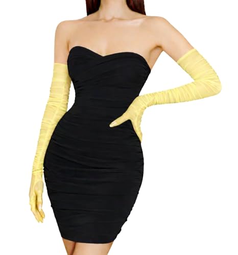 MDSTYLE Extra Long Sheer Opera Gloves for Women Dress 1920s Party Wedding Formal Sexy Costume Mesh Tulle (Yellow Extra Long)