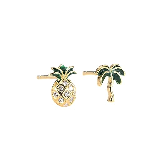 Boucles d'oreilles ananas cocotier pendantes et asymétriques, bijou fantaisie femme mariage