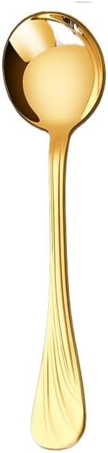 Silverware Flatware Set, 1/4/6/8/10/12 Pcs 304 Stainless Steel Small Round Spoon Household Thickened Spoon Dessert Spoon Soup Spoon(Gold,10 Pieces)