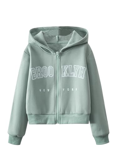 SweatyRocks Girl's Letter Print Zip Up Hoodie Long Sleeve Casual Thermal Sweatshirt Jackets
