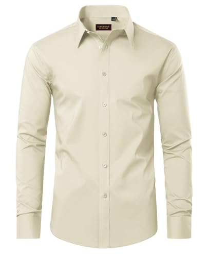 Lion Nardo Mens Dress Shirts Long Sleeve Dress Shirts for Men Cotton Button Down Shirt Regular Big and Tall Dress Shirts Cream