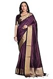 Laavaan Damen Karierter Baumwoll-Seiden-Saree mit ungenähtem Blusenteil, Mattes Lila, One size