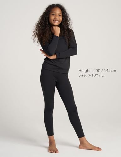 LAPASA Girls Thermal Underwear Set Fleece Lined Long John Base Layer Top Long Sleeves & Bottom Ski Winter Extreme Cold G03 11-12 Years Thermoflux G03: Black2