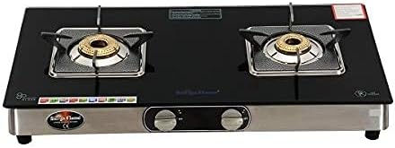 SURYA FLAME Glasstop Gas Stove 2 Burners 2B Bello GT SS NA (ISI Marked, CE Certified) with Doorstep Service - Black/Silver