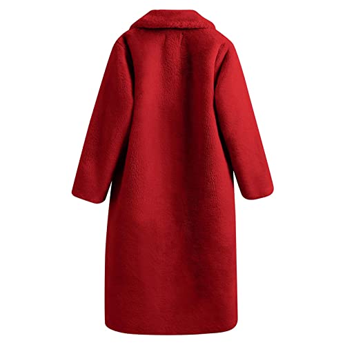 Shopessa Fleece Overcoat Women Turn Down Collar Outerwear Warm Faux Fur Coat Jacket Long Sleeve Fuzzy Loose Coats For Women Red #TOP3
