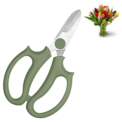 Wanmu Flower Scissors Thickened Stainless Plant Shears Strong Flora Scissors Branches and Leaves Strong Pruner for Flowers Flower Cutting Scissor (Dark Green)