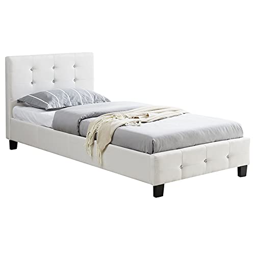 CARO-Möbel Polsterbett Delaware Bettgestell 90 x 200 cm Einzelbett Designbett mit Strassteinen inklusive Lattenrost Textilbezug in weiß CARO-Möbel Polsterbett Delaware Bettgestell 90 x 200 cm Einzelbett Designbett mit Strassteinen inklusive Lattenrost Textilbezug in weiß