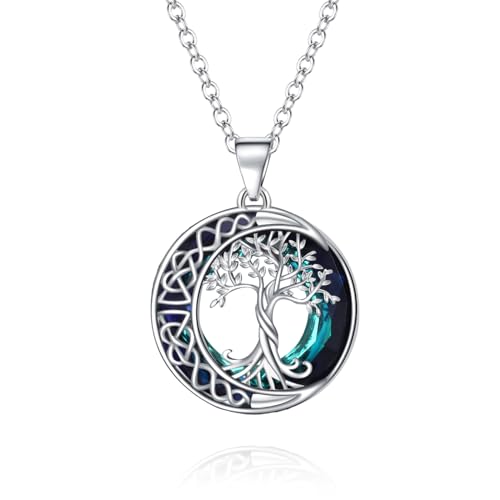 Tree of Life Necklace S925 Sterling Silver Crystal Tree of Life Pendant Necklace Celtic Knot Full Moon Tree of Life Women's Jewellery Gift
