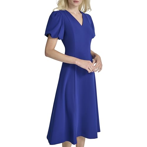 Image of DKNY Women's Bubble Sleeve V-Neck Fit & Flare Mini Dress