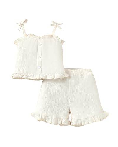 Image of Mioglrie Toddler Baby Girl Summer Clothes Infant Outfits Cute Ruffle Sleeveless Shirt Halter Top 2 Piece Short Set