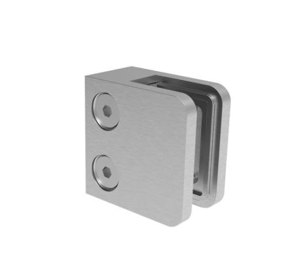 Sellon24 Abrazadera de cristal modelo 21 de acero inoxidable V2A AISI 304 pulida, plana, 45 x 45 mm, soporte para cristal, barandilla, balcón, montaje en pared