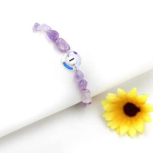 Image of Uloveido Purple Natural Stone and Austrian Crystal Letter Bracelet, Personalized Initial Jewelry for Women A-Z 26 Letters
