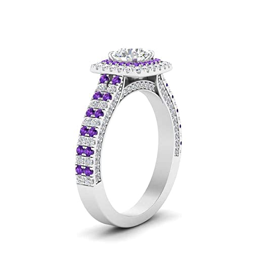 Image of 55Carat Choose Your Gemstone Double Band Square Halo Diamond CZ Ring 925 Sterling Silver Round Shape Halo Engagement Rings Everyday Jewelry Wedding Jewelry Handmade Gifts for Wife US Size 4 to 12