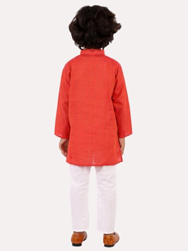 Image of superminis Baby Boys Traditional Ethnic Wear Handloom Cotton Solid Pattern Kurta With White Pyjama Set