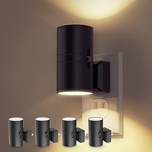 Image of L LOHAS LED Night Light Plug in, 4 Pack, Dimmable Night Lights Plug into Wall, Light Sensor Nightlight, Soft White 3000K with Black Shade, Plug in Nightlights for Hallway Bathroom Kitchen Bedroom