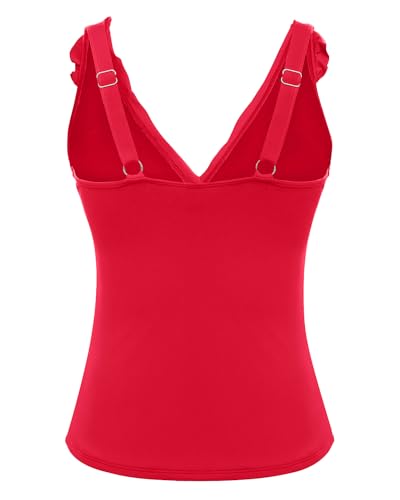 Image of Ruffle V Neck Tankini Top Only Women Tummy Control Swimsuit Tank Top | Removable cups for custom bust lift, Blend soft spandex to stretch easily