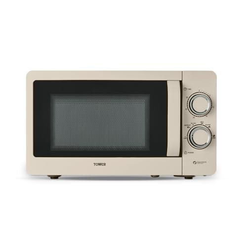 Tower T24042MSH Manual Microwave with Sleek Mirror Door 800W 20L Latte & Chrome