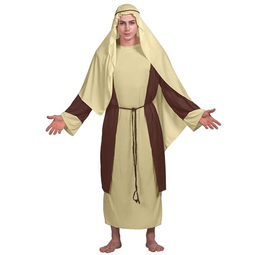 Genérico Disfraz Pastor Hombre Medieval Abrigo Largo Cape Hoodie Pasteur Pull Chaqueta Renacentista Sudadera Teatro Escena Cape Polar Festival Reveillon Camisa Pastor Palillo Oveja Leyenda, amarillo