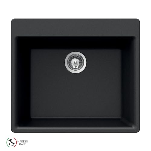 Houzer Cassiano 24 inch Midnite Granite Composite Drop-in Topmount Single Bowl Kitchen Sink - G-100...
