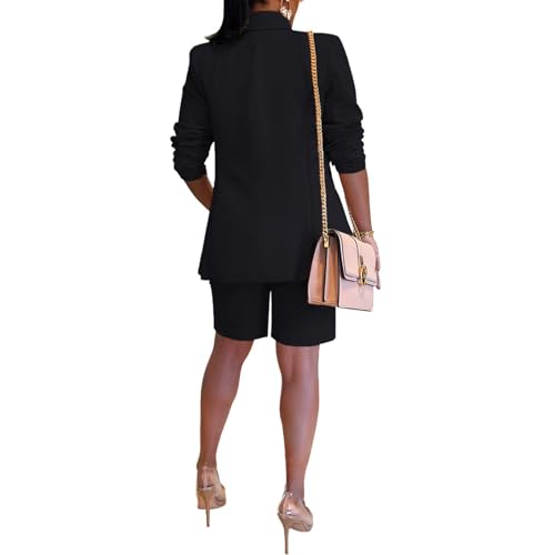 Women's Blazer Shorts 2 Piece Set Long Sleeve Open Front Blazer Short Suits Business Outfits2