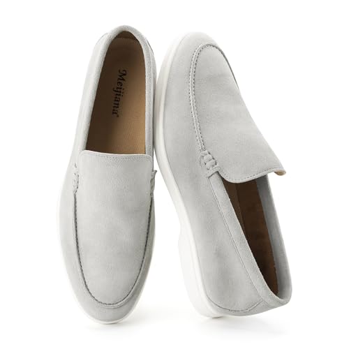 Image of Meijiana Men's Genuine Leather Loafers Slip-On Moccasins Dress Shoes, Lightweight and Breathable with Rubber Sole Stylish Mens Loafers