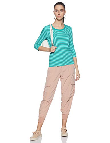 Image of Jockey 1360 Women's Super Combed Cotton Elastane Stretch Slim Fit Striped Round Neck Three Quarter Sleeve T-Shirt