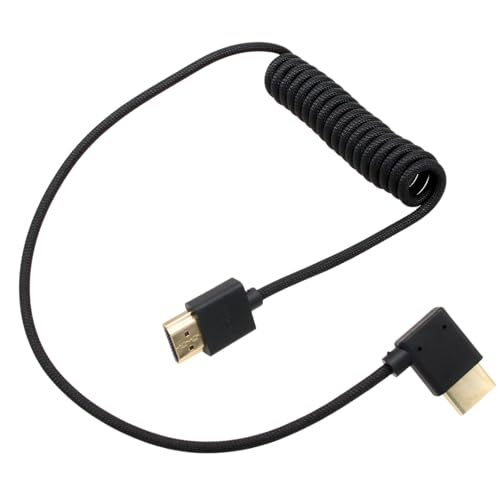 Image of HDMI 8K 4K 30p 60p Cable for ATOMOS Ninja Ultra Sony FX30 FX6 FX9 Canon C500 BGH1 GH6 Camera FEELWORLD Z CAM E2 F6, Right Angle Type A HDMI 2.1 Braided Coiled 50cm