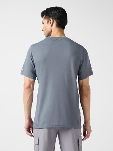 Image of TECHNOSPORT Men's Printed Slim Fit Henley Neck T-Shirt ELASTOLITE Half Sleeve Slip On Polyester for Gym Running Workout UPF50+ Anti Odour