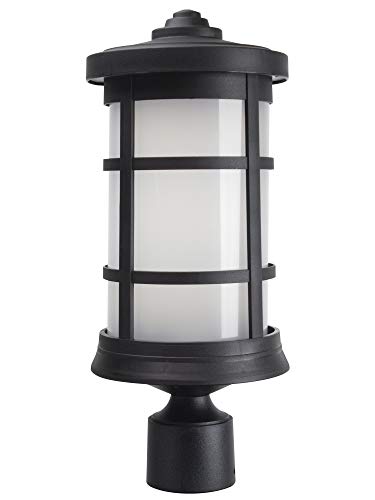 Solus Artisan Outdoor Post Top Light – Cylinder Fixture with 3000K or 4000K LED, Fits 3" Pole, Frosted Acrylic Shade, Black, Bronze, or White, UL Listed, Made in USA, Non-Corrosive, (Black)