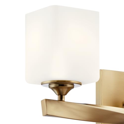 Image of Kichler Marette 23 inch 3-Light Bathroom Vanity Light Fixture with Satin Etched Cased Opal Glass in Champagne Bronze for Bathroom and Powder Room (23 inch x 8.25 inch x 6 inch), 55002CPZ